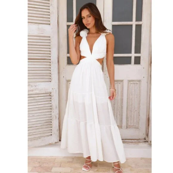 white flowy dress dance Moon Dance V Maxi Dress in Sand main image 0